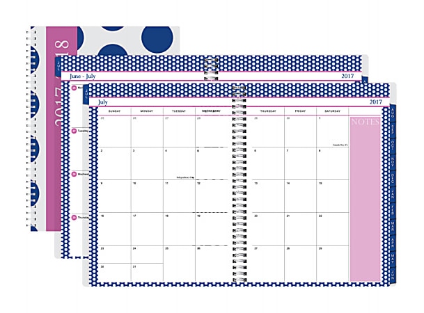 Divoga® Academic Weekly/Monthly Planner, 8 1/2" x 11", Blue Nautical Dot, July 2017 to June 2018