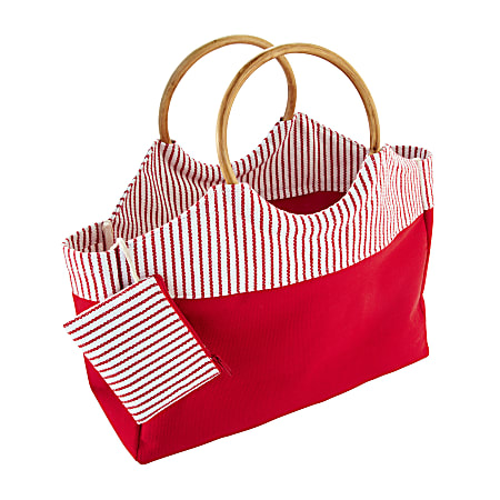 Cotton Tote With Bamboo Handles, Red/White