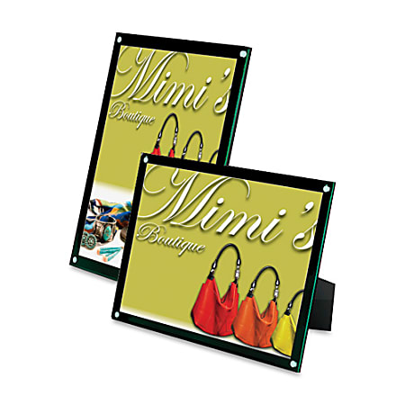Deflecto 4-in-1 Sign Holder - Support 4" x 6" Media - Vertical, Horizontal - Clear, Black, Green Tint