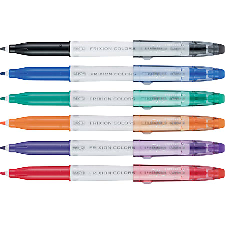 Pilot FriXion Colors Erasable Marker Pens - Bold Pen Point - 2.5 mm Pen  Point Size - Black, Blue, Red, Green, Orange, Purple - White Barrel - 6 /  Pack