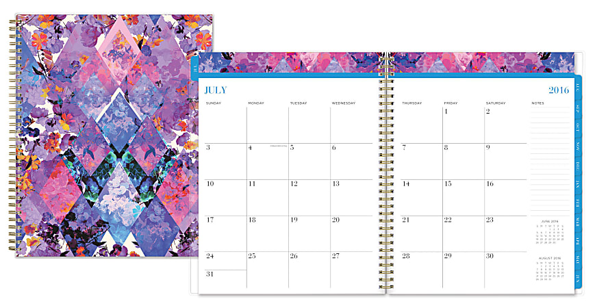 Nicole Miller Wire-O Weekly/Monthly Planner, 18-Month, 8 1/2" x 11", Floral Diamond, July 2016 to June 2017