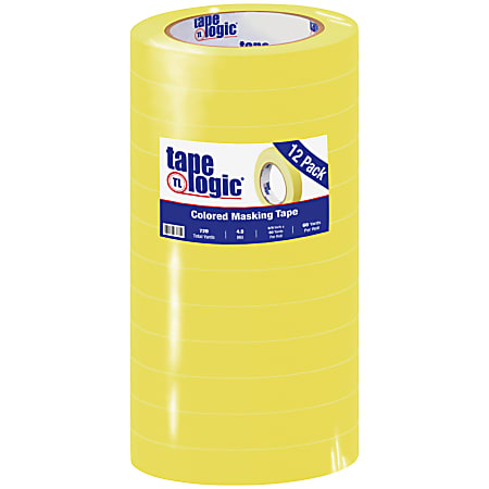 Tape Logic® Color Masking Tape, 3" Core, 0.75" x 180', Yellow, Case Of 12