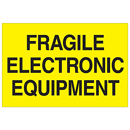 Tape Logic® Preprinted Special Handling Labels, DL1193, Fragile Electronic Equipment, Rectangle, 2" x 3", Fluorescent Yellow, Roll Of 500