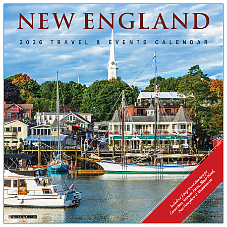 2026 Willow Creek Press Scenic Monthly Wall Calendar, 12" x 12", New England, January To December, 52150