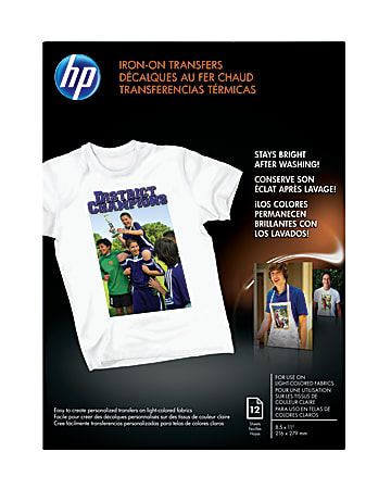 HP Iron-On T-Shirt Transfers, 8 1/2" x 11", Black, Pack Of 10 Sheets