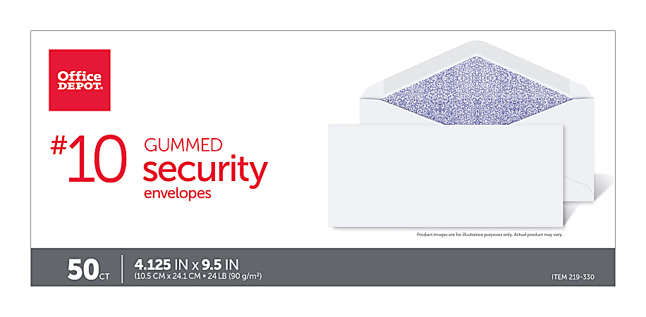 Office Depot Brand 10 Security Envelopes 4 18 x 9 12 Gummed Seal White ...
