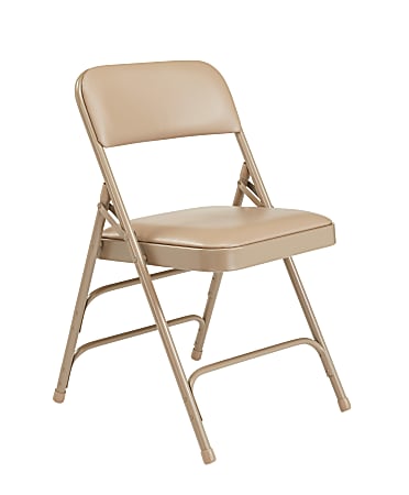 National Public Seating Vinyl Upholstered Triple Brace Folding Chairs, Beige, Pack Of 40