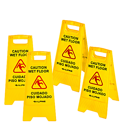 Alpine Caution Wet Floor Signs, 24", Yellow, Pack