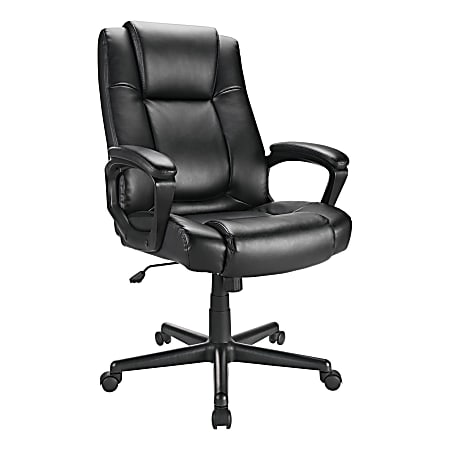 Realspace® Hurston Bonded Leather High-Back Executive Chair, Black, BIFMA Compliant