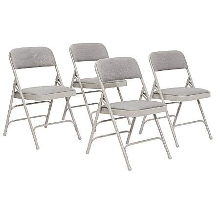 National Public Seating Fabric Upholstered Triple Brace Folding Chairs, Gray, Pack Of 4