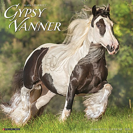 2026 Willow Creek Press Animals Monthly Wall Calendar, 12" x 12", Gypsy Vanner Horse, January To December, 51429