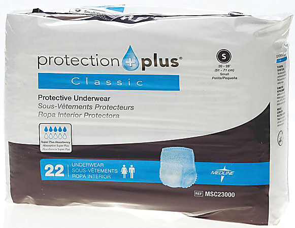 Protection Plus Classic Protective Underwear, Small, 20 - 28", White, 22 Per Bag, Case Of 4 Bags