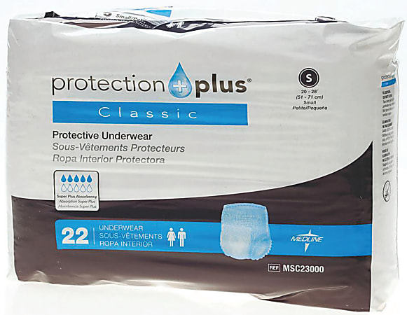 Protection Plus Classic Protective Underwear, Small, 20 - 28", White, 22 Per Bag, Case Of 4 Bags