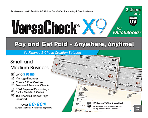 VersaCheck® X1 For QuickBooks® UV Secure 2017, For 3 Users, Traditional Disc