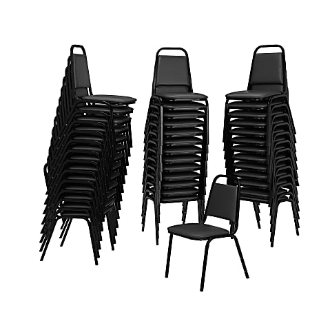 National Public Seating Square Back Padded Vinyl Seat, Banquet Stack Chair, 15 3/4" Seat Width, Black Seat/Black Frame, Set Of 40