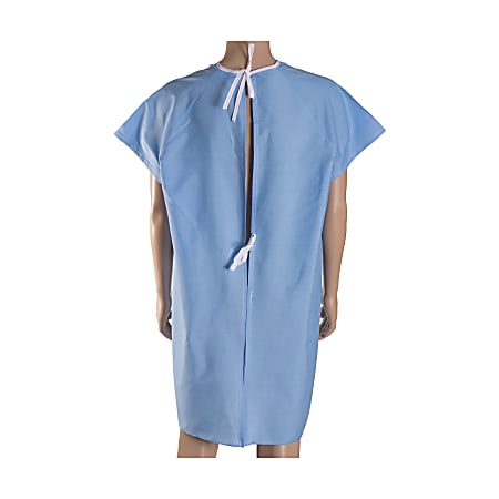 DMI Convalescent Hospital Gown With Back Ties Adult Blue - Office Depot