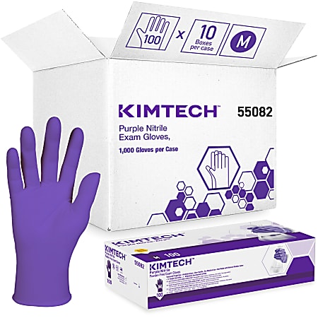 KIMTECH Purple Nitrile Exam Gloves - Medium Size - For Right/Left Hand - Purple - Latex-free, Powder-free, Textured Fingertip, Beaded Cuff, Non-sterile - For Laboratory Application, Chemotherapy - 100/Box - 1000 / Carton - 6 mil Thickness