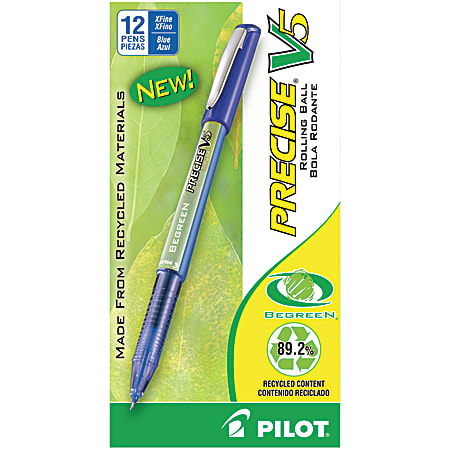 Pilot® Precise V5 BeGreen Rollerball Pens, Extra-Fine Point, 0.5 mm, 89% Recycled, Blue Barrel, Blue Ink, Pack Of 12