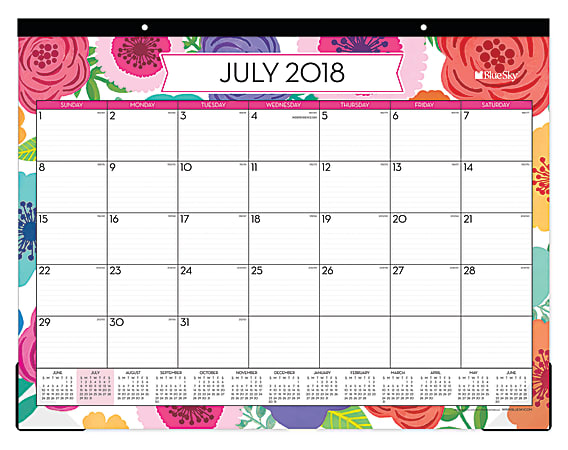 Blue Sky™ Academic Monthly Desk Pad Calendar, 22" x 17", 50% Recycled, Mahalo, July 2018 to June 2019
