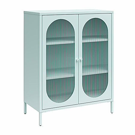 Ameriwood Home Mr. Kate Luna 32"W Short 2-Door Metal Accent Cabinet With Fluted Glass, Sky Blue