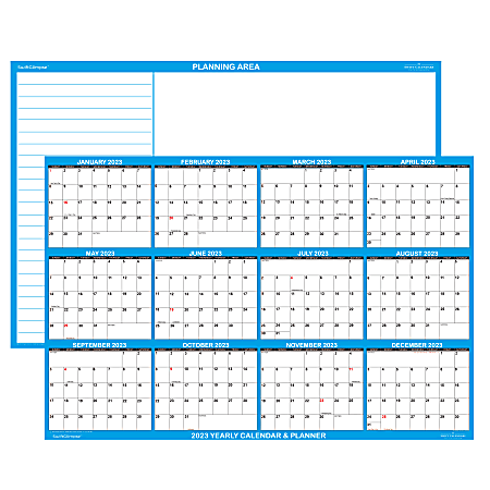 SwiftGlimpse Yearly Wall Planner And Calendar, 24” x 36”, Blue, January To December 2023