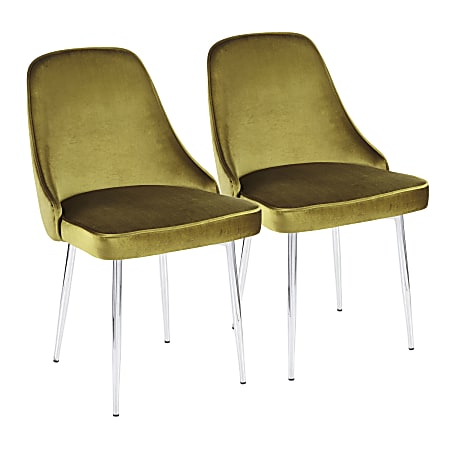 LumiSource Marcel Dining Chairs, Chrome/Green, Set Of 2 Chairs