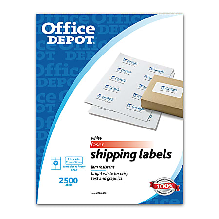 Office Depot® Brand White Laser Shipping Labels, 2" x 4", Box Of 2,500