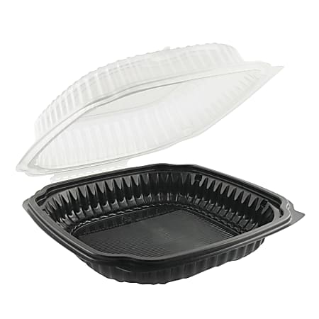 Anchor Packaging Culinary Classics® Microwavable Containers With Tear-Away Lids, 1.2 Qt, Black/Clear, Carton Of 100 Containers