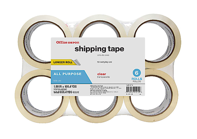Office Depot® Brand Shipping Packing Tape, 1-7/8" x 109.4 Yd., Clear, Pack Of 6 Rolls