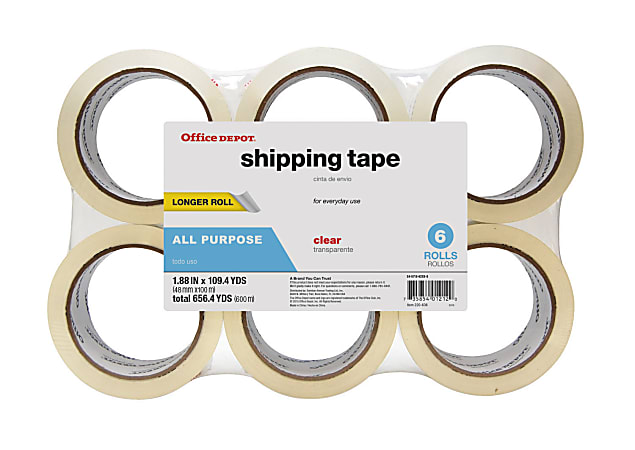 Office Depot® Brand Shipping Packing Tape, 1-7/8" x 109.4 Yd., Clear, Pack Of 6 Rolls
