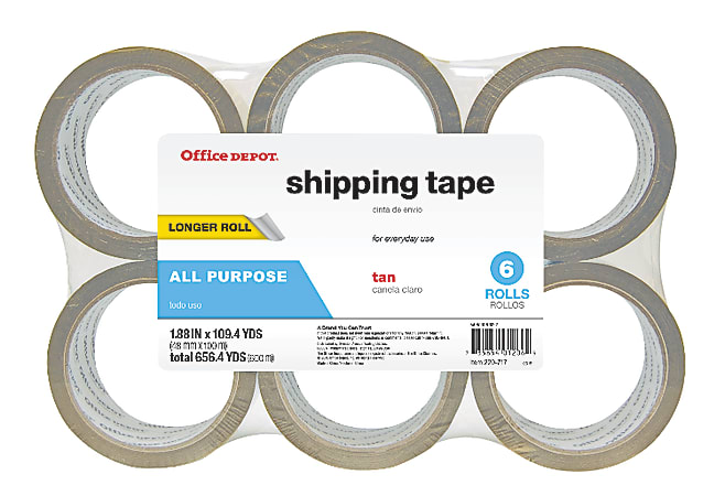 Office Depot® Brand Multipurpose Shipping Tape, 1-7/8" x 109.4 Yd., Tan, Pack Of 6 Rolls