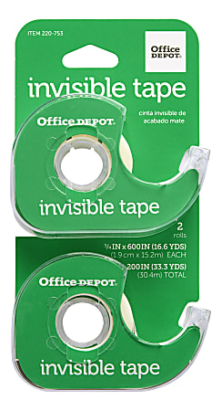 Office Depot® Brand Invisible Tape With Dispenser, 3/4" x 600", Pack Of 2