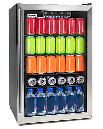 Igloo 4.1 Cu Ft 180-Can LED-Lighted Beverage Center Refrigerator, Stainless Steel