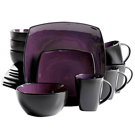 Gibson Soho Lounge 16-Piece Square Dinnerware Set, Purple