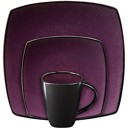 Gibson Soho Lounge 16 Piece Square Dinnerware Set Purple ODP Business Solutions