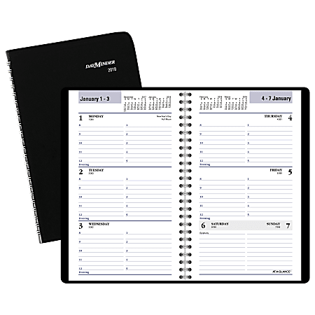 DayMinder® Weekly Appointment Book, With Tabbed Telephone Number And Address Pages, 4 7/8" x 8", Black, January to December 2018 (G21000-18)