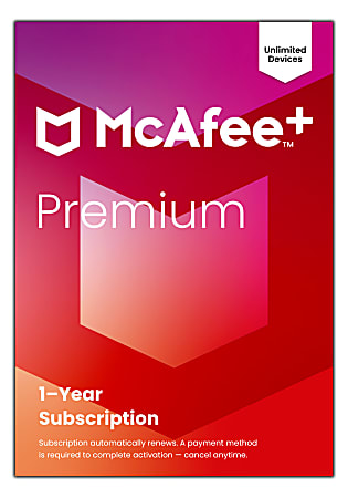 McAfee+ Premium Individual Antivirus And Internet Security Software, For Unlimited Devices, 1-Year Subscription with Auto-Renewal, For Windows, macOS, Android, iOS, ChromeOS, Product Key, MPP41EODURPIM