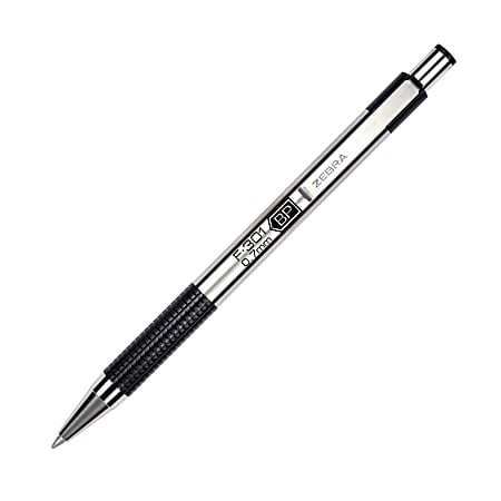 Zebra® F-301 Stainless Steel Retractable Ballpoint Pen, Fine Point, 0.7 mm, Stainless Steel Barrel, Black Ink