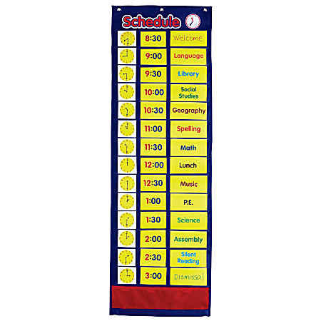 Learning Resources Daily Schedule Pocket Chart, 42 1/2" x 13", Blue/Red, Grade 1 - Grade 4