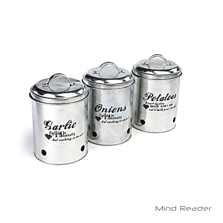Mind Reader 3-Piece Garlic, Onion And Potatoes Canister Set, 7 1/4"H x 5 1/2"W x 5 1/2"D, Silver