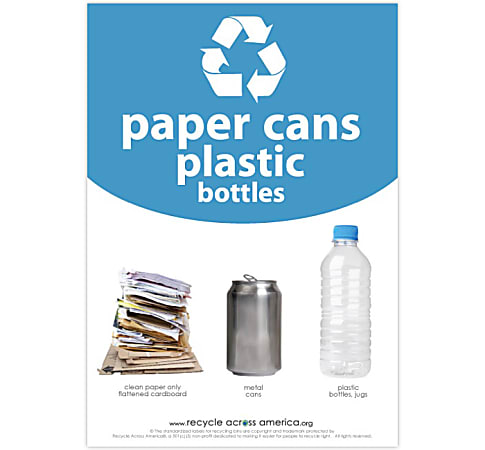 Recycle Across America Paper, Cans And Plastic Standardized Recycling  Label, PCP-1007, 10 x 7, Light Blue