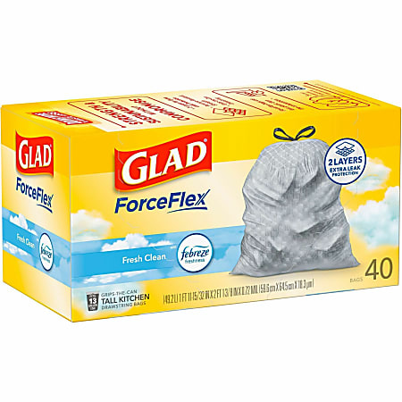 Glad ForceFlex Tall Kitchen Drawstring Trash Bags - Fresh Clean with Febreze Freshness - 13 gal Capacity - 24