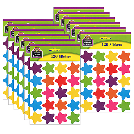 Teacher Created Resources® Stickers, Bright Stars, 120 Stickers Per Pack, Set Of 12 Packs