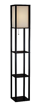 Adesso® Wright Shelf Floor Lamp, 63", Black/Natural