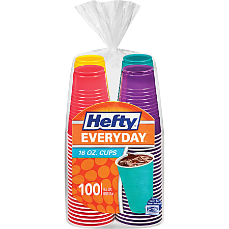 Hefty Everyday 16 oz Disposable Party Cups 16 fl oz 100 Pack Assorted  Bright Cold Drink Party - Office Depot