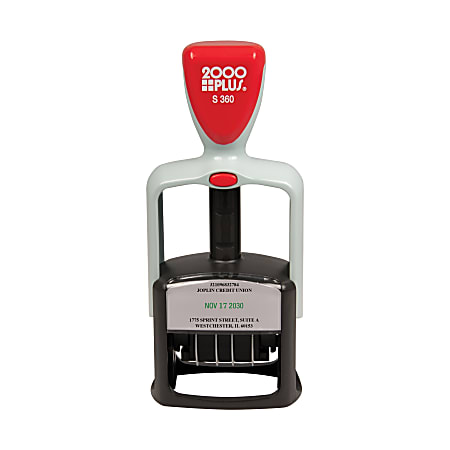 Custom 2000 PLUS® 2-Color, Medium Duty Self-Inking Date Stamp, 360, 1-1/8" x 1-11/16" Impression