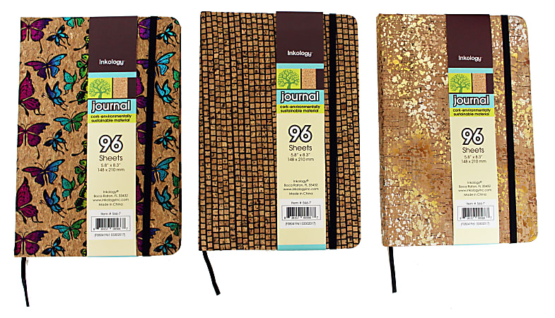 Inkology Journals, A5, 5-7/8" x 8-1/4", College Ruled, 192 Pages (96 Sheets), Cork, Pack Of 6 Journals