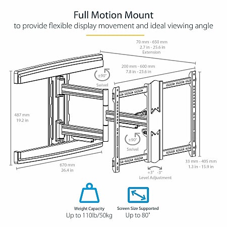 Full Motion Articulating Vesa 200X200 Wall Bracket TV Mount