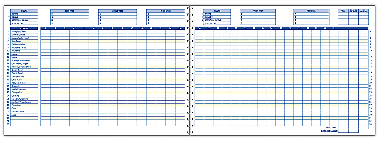 Adams® Home Budget Book, 10 1/2" x 7 1/2", 56 Pages, White Sheets, Navy Cover