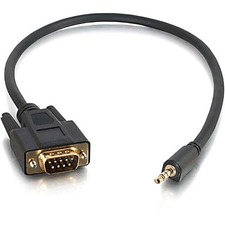 C2G 1.5ft Velocity DB9 Male to 3.5mm Male Adapter Cable - 1.50 ft Serial Data Transfer Cable for Projector - First End: 1 x 9-pin DB-9 Serial - Male - Second End: 1 x Mini-phone Stereo Audio - Male - Black